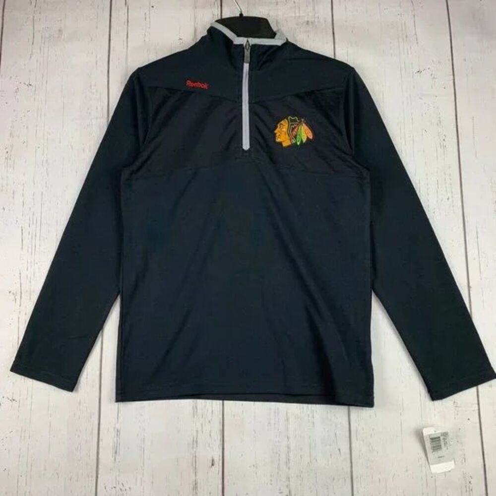 Chicago Blackhawks NHL Reebok 1/4 Zip Medium Black Sweatshirt New Youth